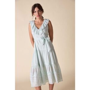 St. Roche size 2 Nightingale Eyelet Ruffle Midi Dress Minty Fairycore Coquette